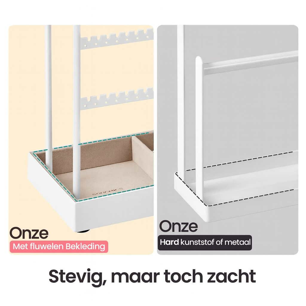 Verona Luxe Velvet Sieradenhouder – Stabiele Jewelry Stand met Fluwelen Opbergtray voor Ringen, Armbanden en Kettingen