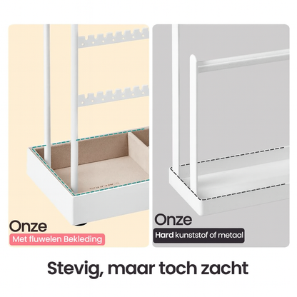 Verona Luxe Velvet Sieradenhouder – Stabiele Jewelry Stand met Fluwelen Opbergtray voor Ringen, Armbanden en Kettingen