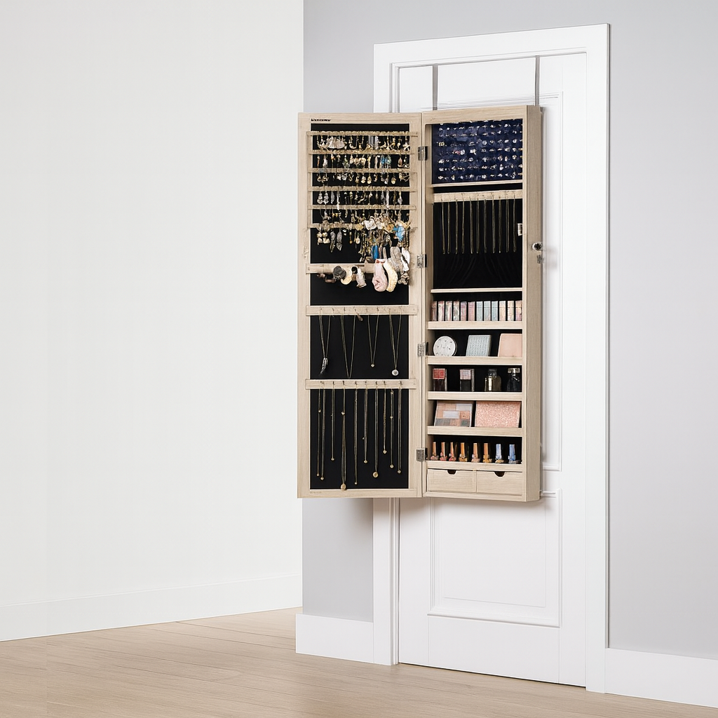 Lecce Stijlvolle Hangende Sieradenkast met Spiegeldeur-Multifunctionele Hangende-Sieradenkast voor aan de Wand of Deur