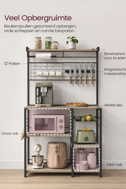 Keuken Wandplank met 12 Haken – Greige-Zwart Industrieel Wandrek|Multifunctionele Keukenplank