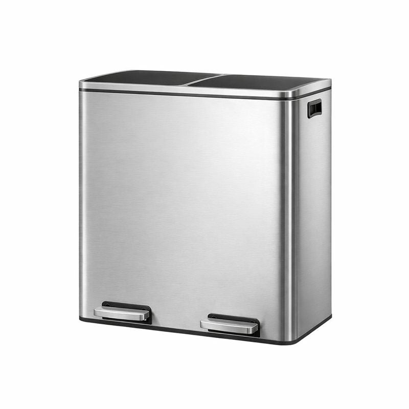 Signature Home Vuilnisbak Afvalscheiding 60 L (2×30 L) – Zwart en zilver-Prullenbak met Pedaal