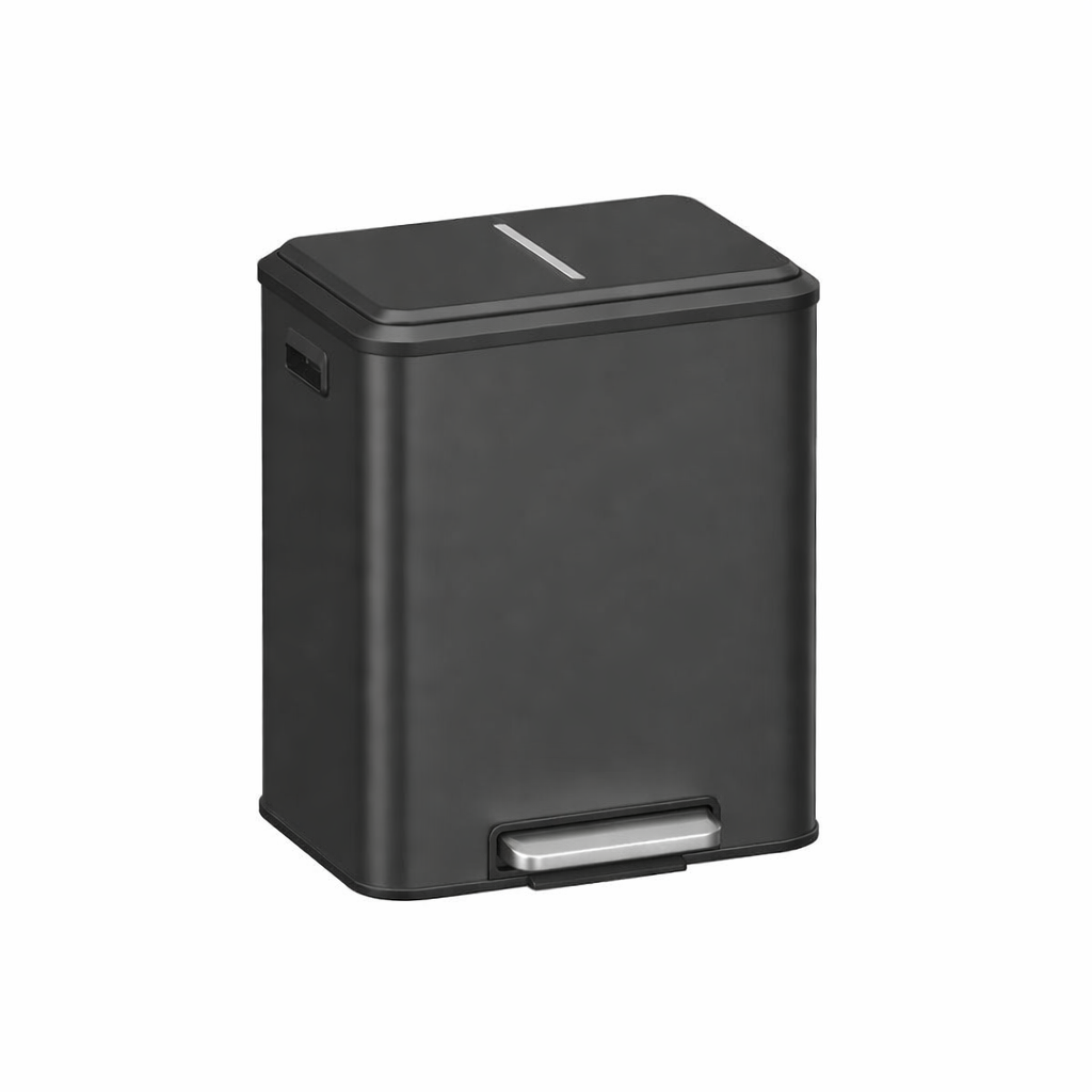 Signature Home Afvalscheidingssysteem 2 x 15L – Dubbele Prullenbak met Deksel en Pedaal, Inktzwart, Voor Recycling & Restafval