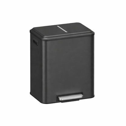 Signature Home Afvalscheidingssysteem 2 x 15L – Dubbele Prullenbak met Deksel en Pedaal, Inktzwart, Voor Recycling & Restafval