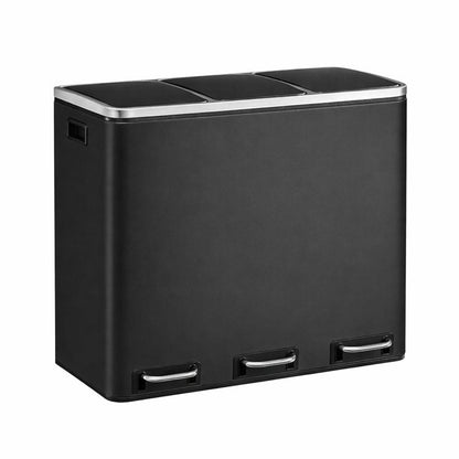 Signature Home Prullenbak met 3 Compartimenten – Afvalbak voor Afvalscheiding – 3-Vaks Vuilnisbak voor Keuken, Kantoor of Thuis – Recycling Prullenbak