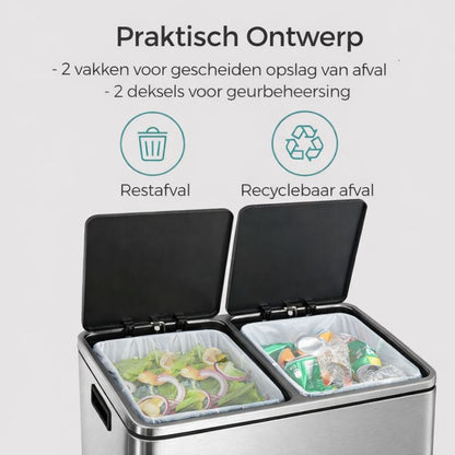 Signature Home Dubbele afvalbak 2 × 30 liter met 2 compartimenten – Geschikt voor keuken