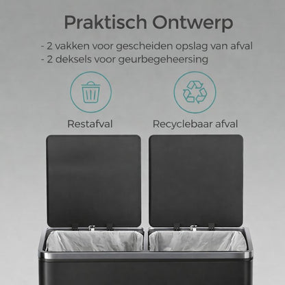 Signature Home Afvalbak 60L (2×30L) – Vuilnisbak met 2 Compartimenten – Afvalscheiding