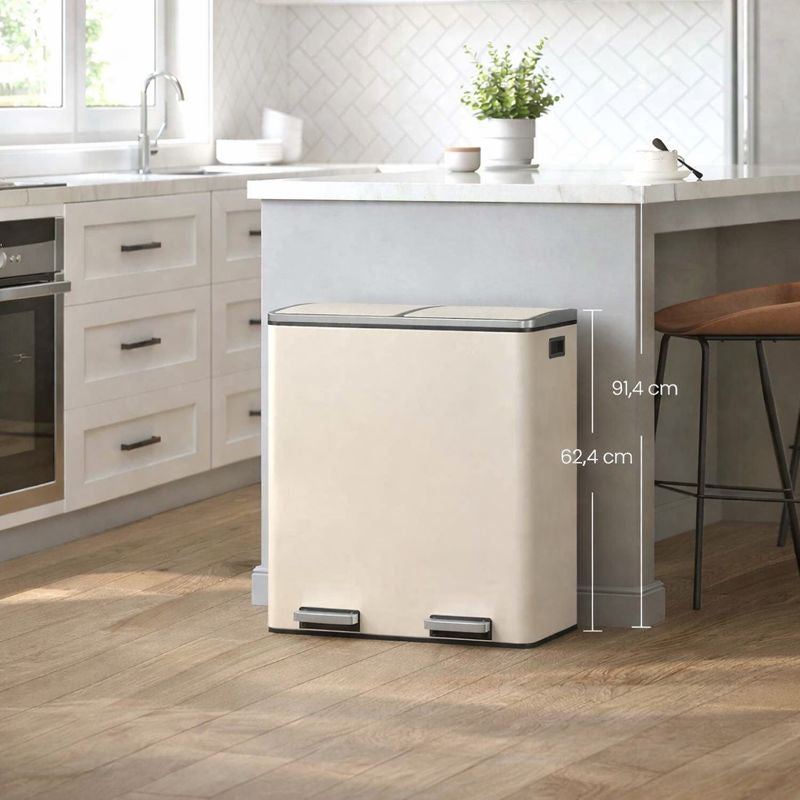 Signature Home Afvalbak 60L met Afvalscheiding – 2 Compartimenten (2 × 30 Liter) – Met Deksel en Binnenemmers