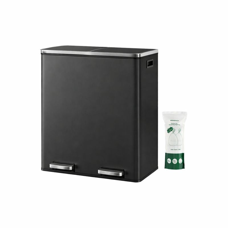 Signature Home Afvalscheidingsbak 60 liter (2 x 30 L) – Zwart, Dubbel Compartiment-Prullenbak