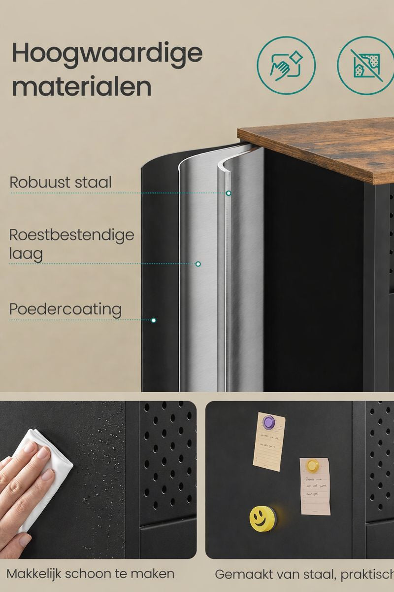 Metalen kast met in hoogte verstelbare legplanken en magneetsluiting-Stalen opbergkast