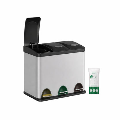 Signature Home Prullenbak Keuken 24L (3×8L) – Afvalscheidingsbak met 3 Vakken, Pedaalemmer met Deksel