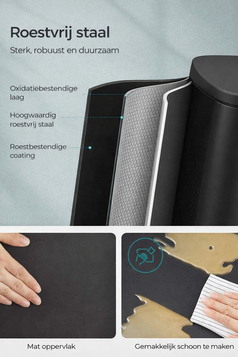 Signature Home Keuken Pedaalemmer van Staal – Zwart – Afvalbak met Voetpedaal