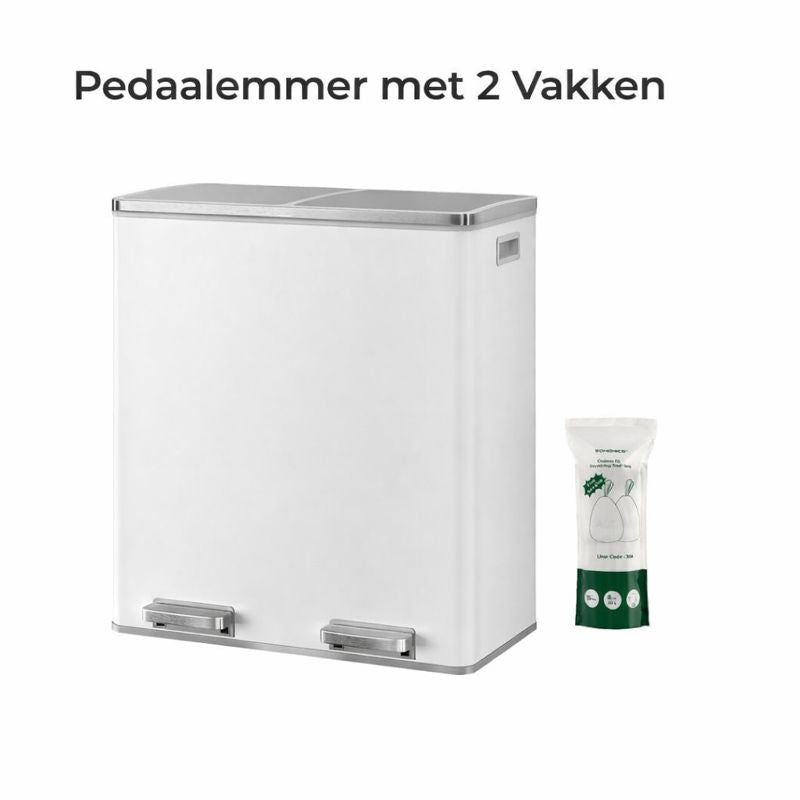 Signature Home Pedaalemmer voor Afvalscheiding met 2 Vakken – Dubbele Vuilnisbak met Deksel, Soft-Close, Geschikt voor Keuken