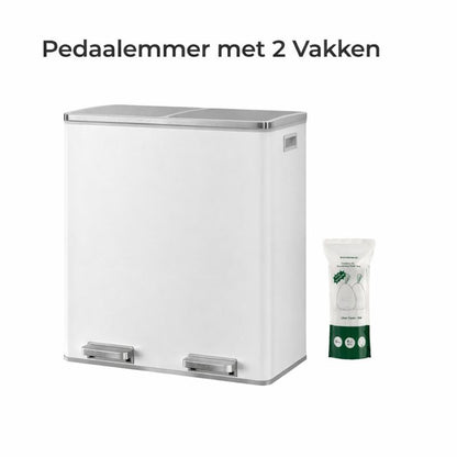Signature Home Pedaalemmer voor Afvalscheiding met 2 Vakken – Dubbele Vuilnisbak met Deksel, Soft-Close, Geschikt voor Keuken