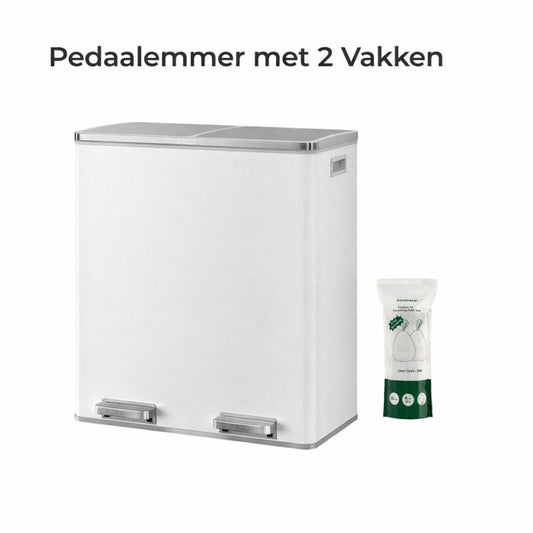 Signature Home Pedaalemmer voor Afvalscheiding met 2 Vakken – Dubbele Vuilnisbak met Deksel, Soft-Close, Geschikt voor Keuken