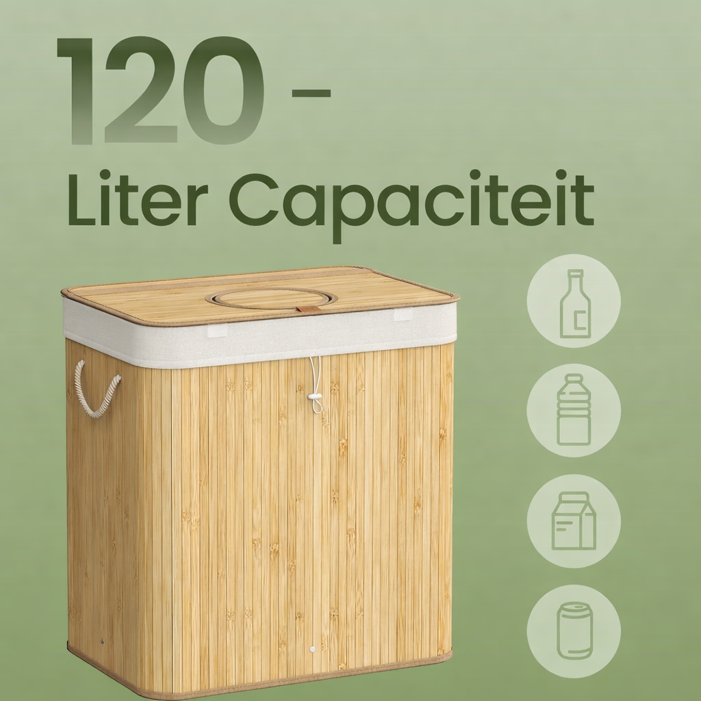 Signature Home Statiegeld Flessen Verzamelcontainer 120L van Bamboe met Deksel – Flessen & Blikken Inzamelbak