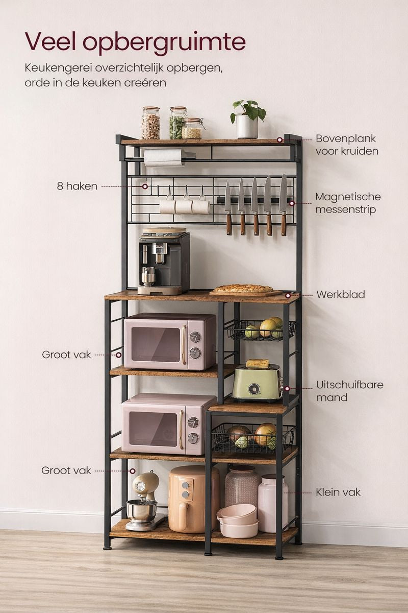 Keuken Wandplank met Magnetische Messenstrip & 12 Haken – Ebbenhout-Zwart Industrieel|Multifunctionele Keukenplank