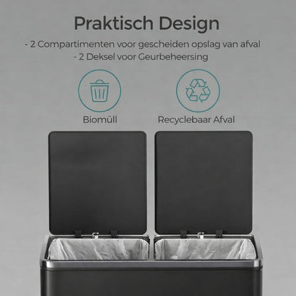 Signature Home Afvalbak 2 x 30 Liter – Dubbele Prullenbak met 2 Compartimenten voor Afvalscheiding