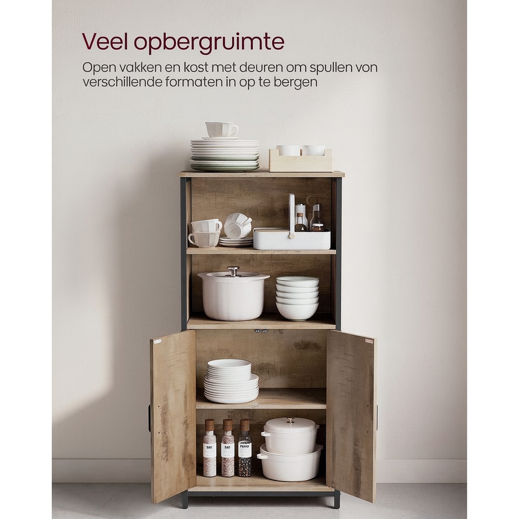 Keukenkast Eiken Bruin-Zwart met Verstelbare Legplanken voor Optimale Opbergruimte|Moderne Keukenkast met Verstelbare Planken