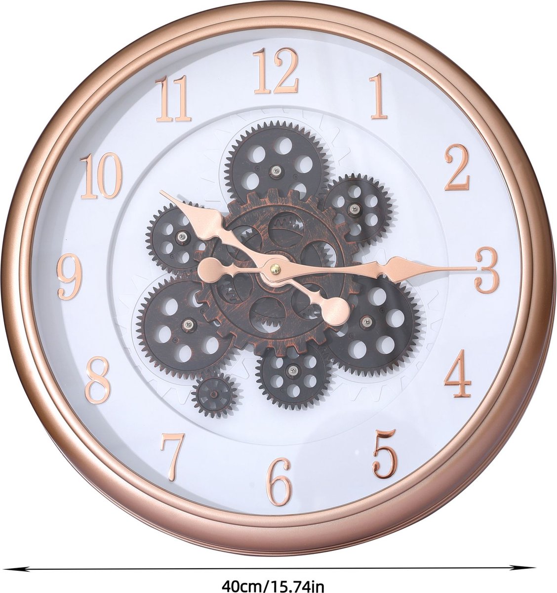 Kuwait wandklok - met draaiende tandwielen 40 cm - Radar klok wit rozegoud Wit