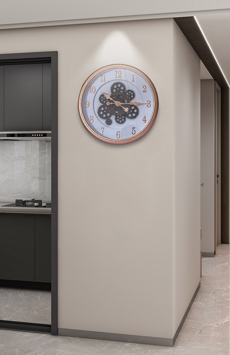 Kuwait wandklok - met draaiende tandwielen 40 cm - Radar klok wit rozegoud Wit