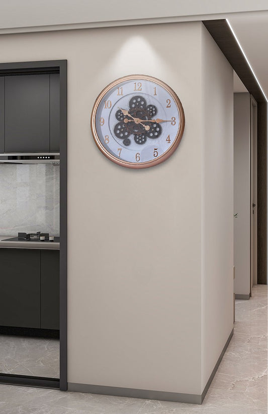 Kuwait wandklok - met draaiende tandwielen 40 cm - Radar klok wit rozegoud Wit