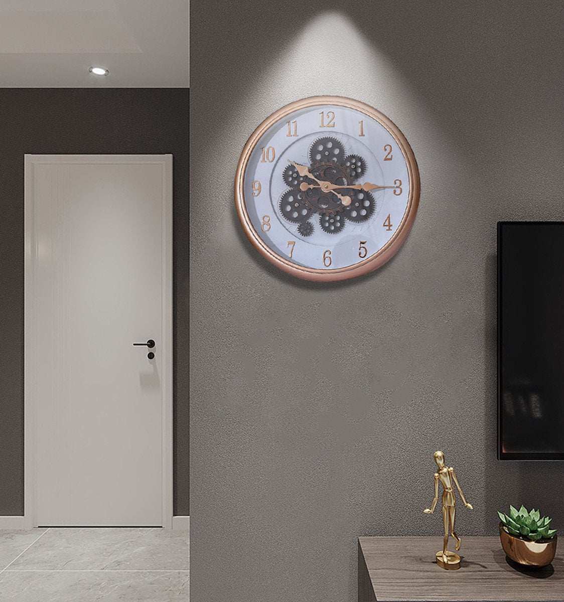 Kuwait wandklok - met draaiende tandwielen 40 cm - Radar klok wit rozegoud Wit