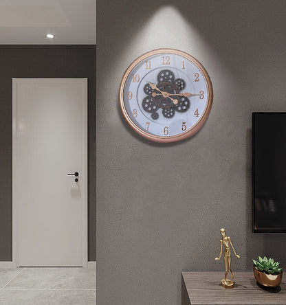 Kuwait wandklok - met draaiende tandwielen 40 cm - Radar klok wit rozegoud Wit