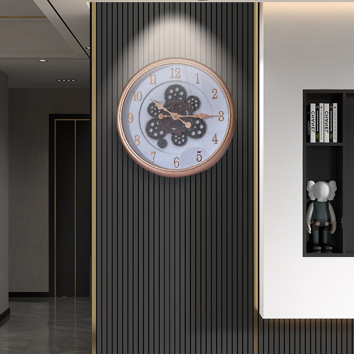Kuwait wandklok - met draaiende tandwielen 40 cm - Radar klok wit rozegoud Wit